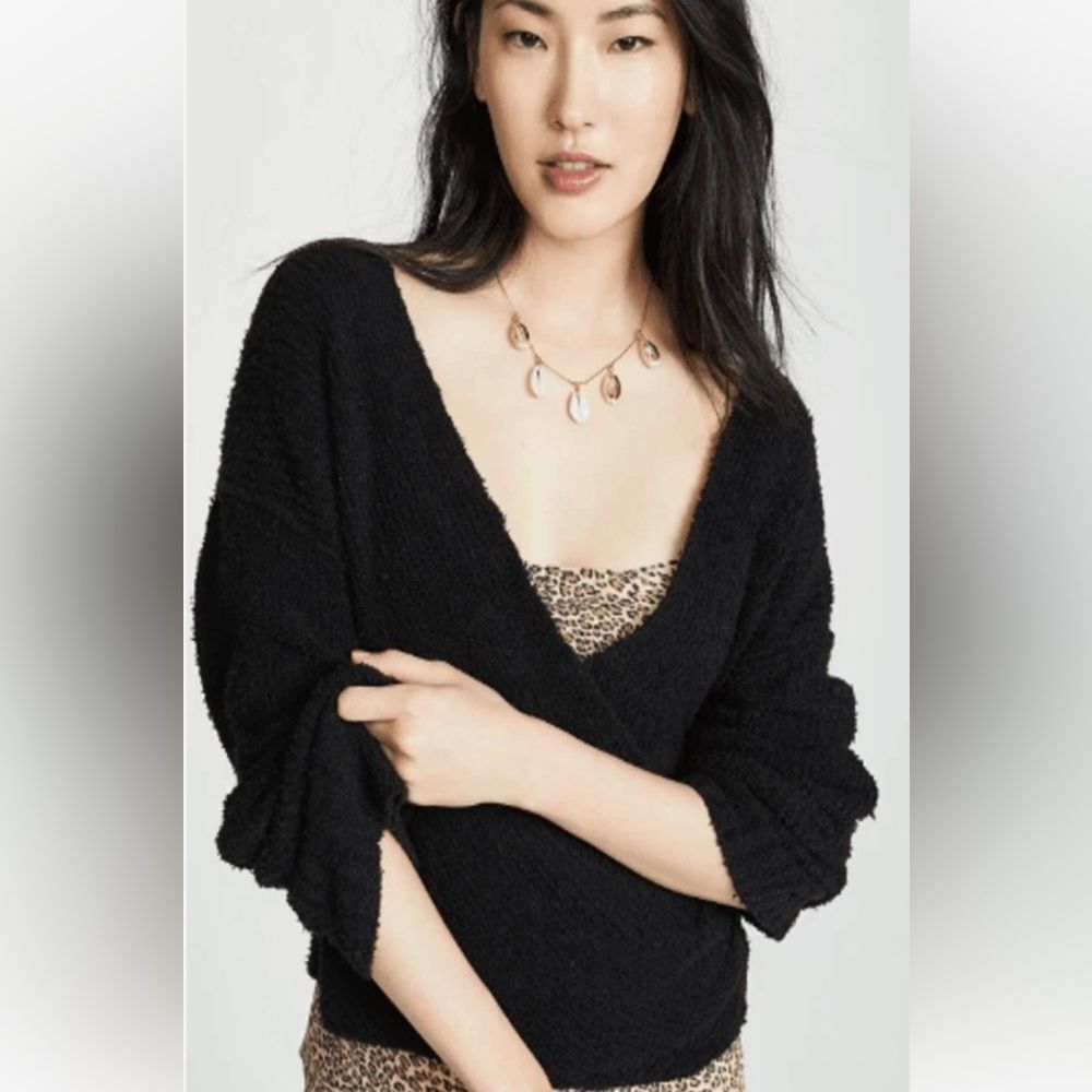Free People Black Wrap Sweater